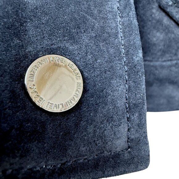 ISAAC MIZRAHI Live! Womens Leather Jacket Blue Suede Snap Front Casual QVC Moto - Picture 10 of 12